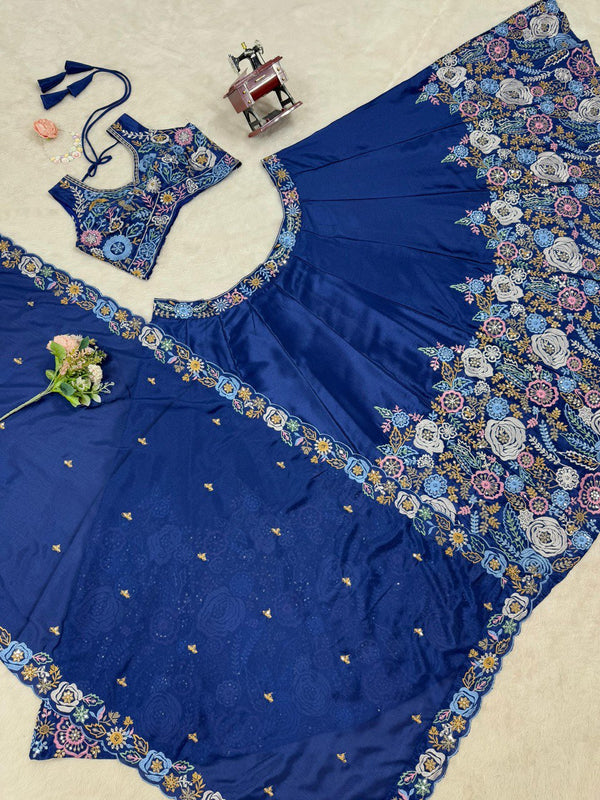 Blue Premium Chinon Silk Lehenga Set with Sequin Work ClothsVilla