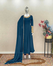 Load image into Gallery viewer, Blue Premium Designer Party Wear Anarkali Gown, Dupatta &amp; Bottom Set Clothsvilla