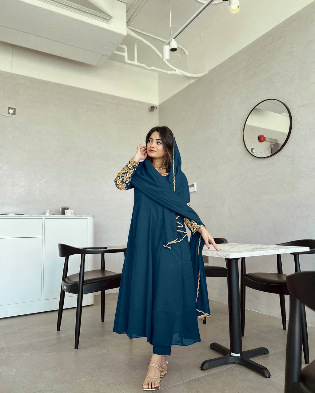 Blue Premium Designer Party Wear Anarkali Gown, Dupatta & Bottom Set Clothsvilla Main image