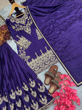 Load image into Gallery viewer, Blue Premium Designer Party Wear Chinon Silk Top, Palazzo &amp; Dupatta Set Clothsvilla