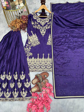 Load image into Gallery viewer, Blue Premium Designer Party Wear Chinon Silk Top, Palazzo &amp; Dupatta Set Clothsvilla