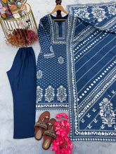 Load image into Gallery viewer, Blue Premium Designer Party Wear Maslin Cotton Top, Bottom &amp; Dupatta Set ClothsVilla