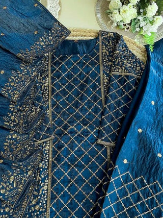 Blue Premium Designer Party Wear Ready-Made Top, Plazzo & Dupatta Set ClothsVilla