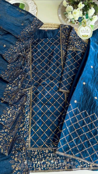 Blue Premium Designer Party Wear Ready-Made Top, Plazzo & Dupatta Set ClothsVilla