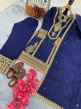 Load image into Gallery viewer, Blue Premium Designer Ready-to-Wear Top, Plazzo &amp; Dupatta Set Clothsvilla