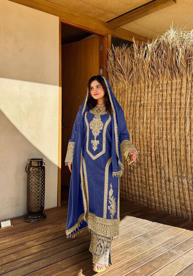 Blue Premium Designer Ready-to-Wear Top, Plazzo & Dupatta Set Clothsvilla Main image
