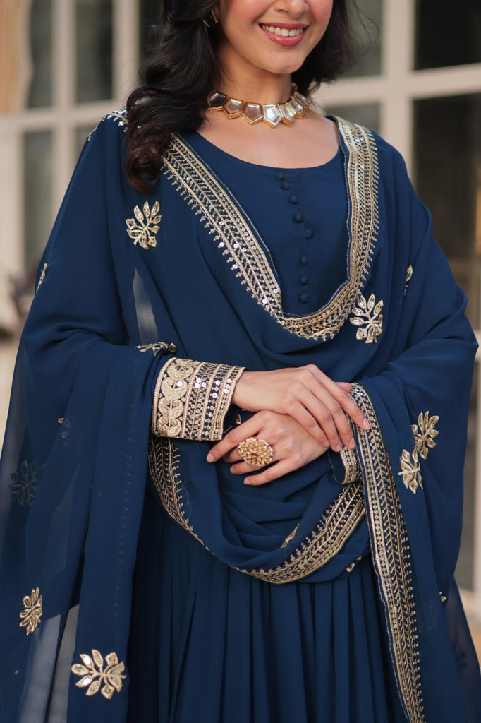 Blue Premium Designer Readymade Gown with Dupatta Collection Embroidered Elegance Clothsvilla