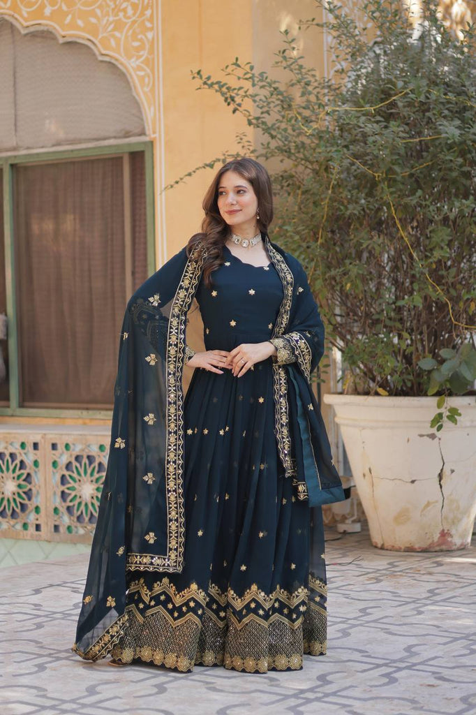 Blue Premium Designer Readymade Gown with Dupatta Clothsvilla