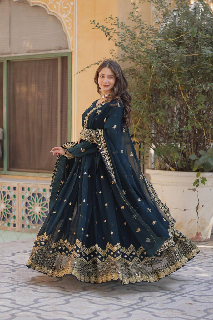 Blue Premium Designer Readymade Gown with Dupatta Clothsvilla