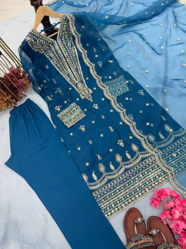 Blue Premium Designer Readymade Suit Set–Party Wear Collection ClothsVilla