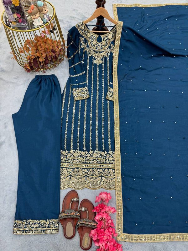 Blue Premium Designer Readymade Top, Plazzo & Dupatta ClothsVilla