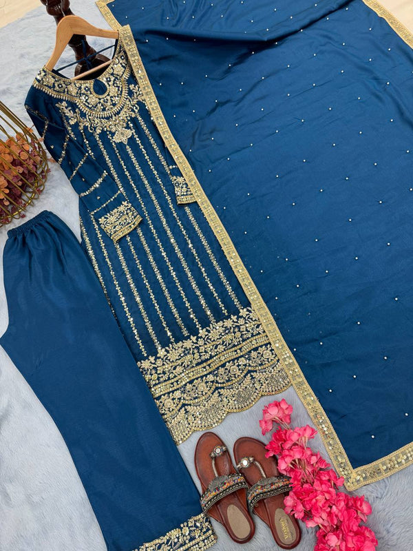 Blue Premium Designer Readymade Top, Plazzo & Dupatta ClothsVilla