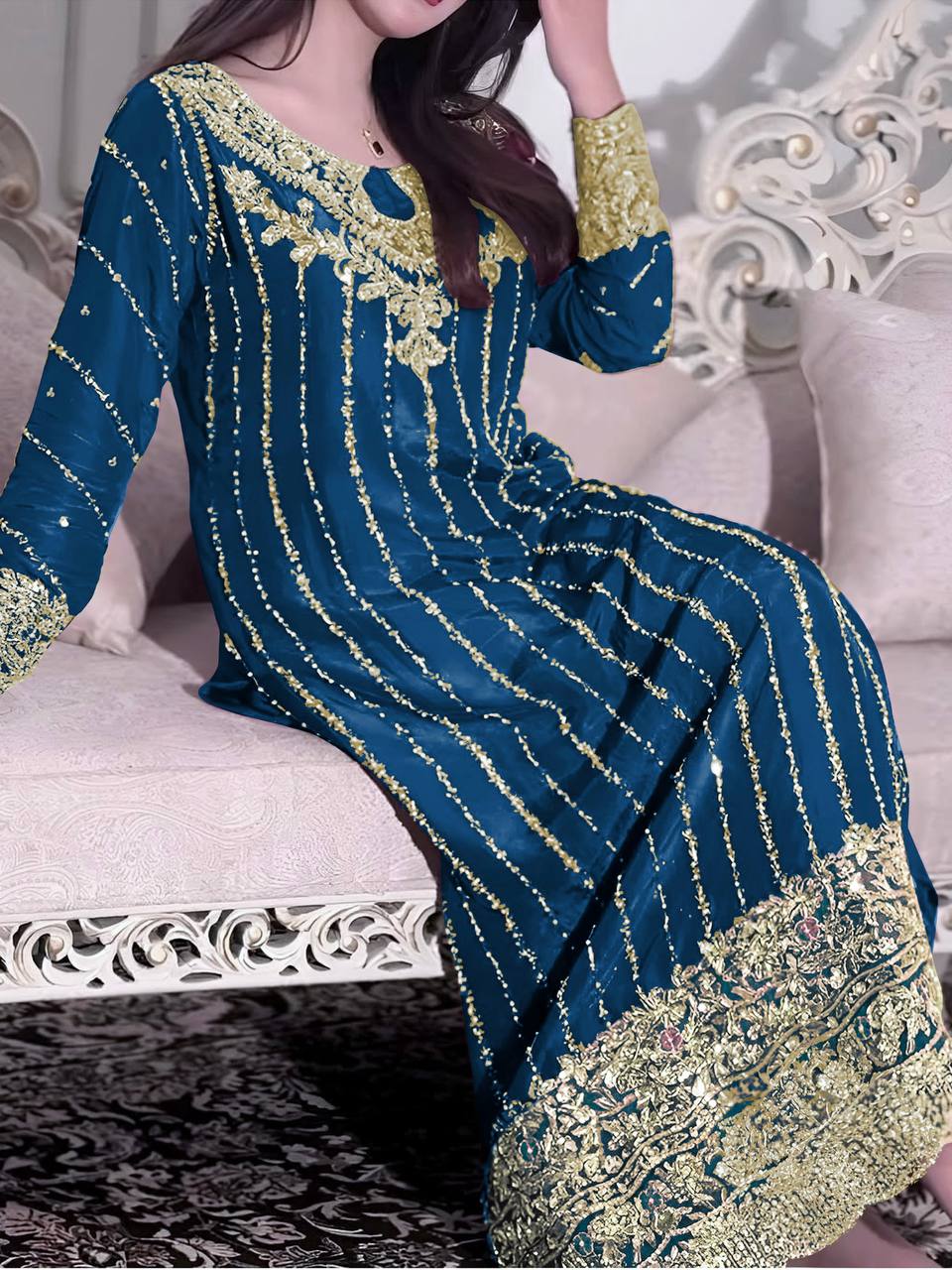 Blue Premium Designer Readymade Top, Plazzo & Dupatta ClothsVilla