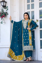 Load image into Gallery viewer, Blue Premium designer Readymade Top,Plazzo Set With Dupatta-Party Wear Collection Clothsvilla