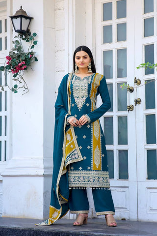 Blue Premium designer Readymade Top,Plazzo Set With Dupatta-Party Wear Collection Clothsvilla