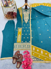 Load image into Gallery viewer, Blue Premium designer Readymade Top,Plazzo Set With Dupatta-Party Wear Collection Clothsvilla