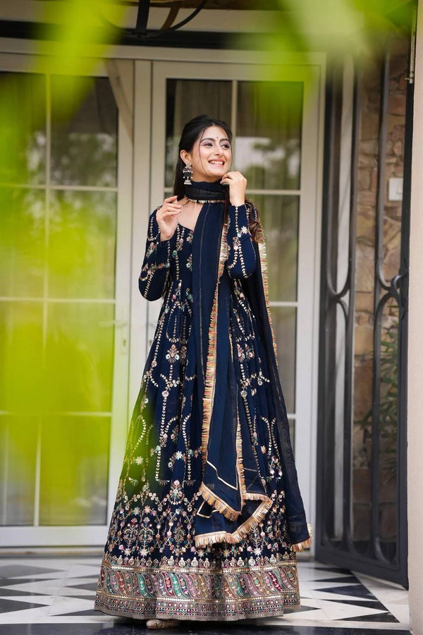 Blue Premium Faux Georgette Anarkali Gown with Dupatta ClothsVilla