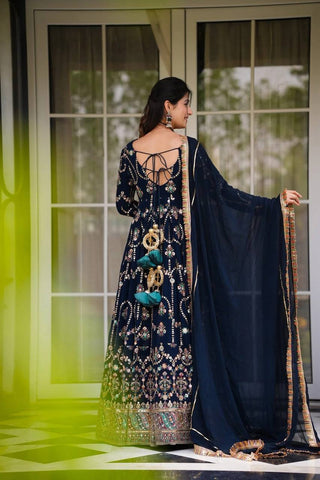 Blue Premium Faux Georgette Anarkali Gown with Dupatta ClothsVilla