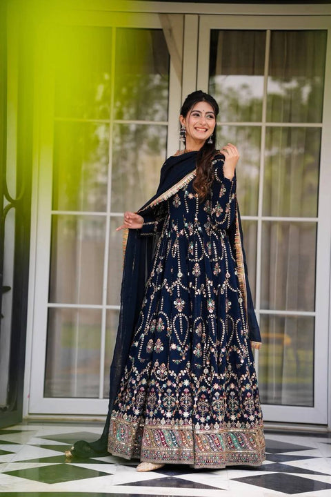 Blue Premium Faux Georgette Anarkali Gown with Dupatta ClothsVilla Main image