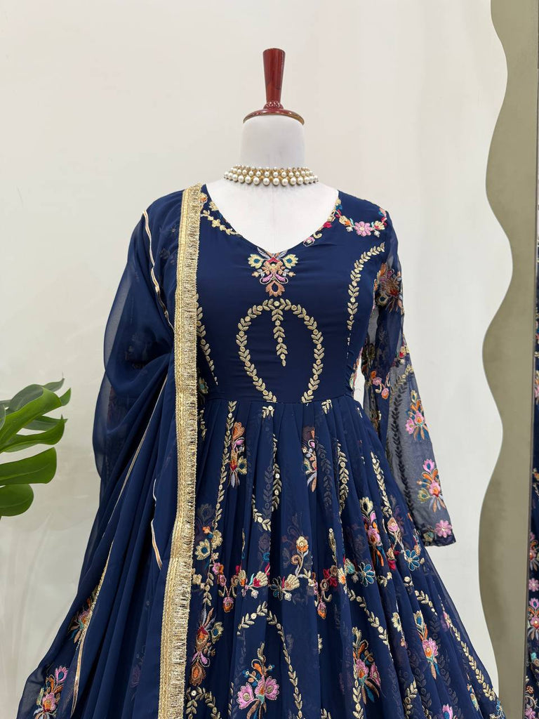 Blue Premium Faux Georgette Anarkali Gown with Dupatta ClothsVilla