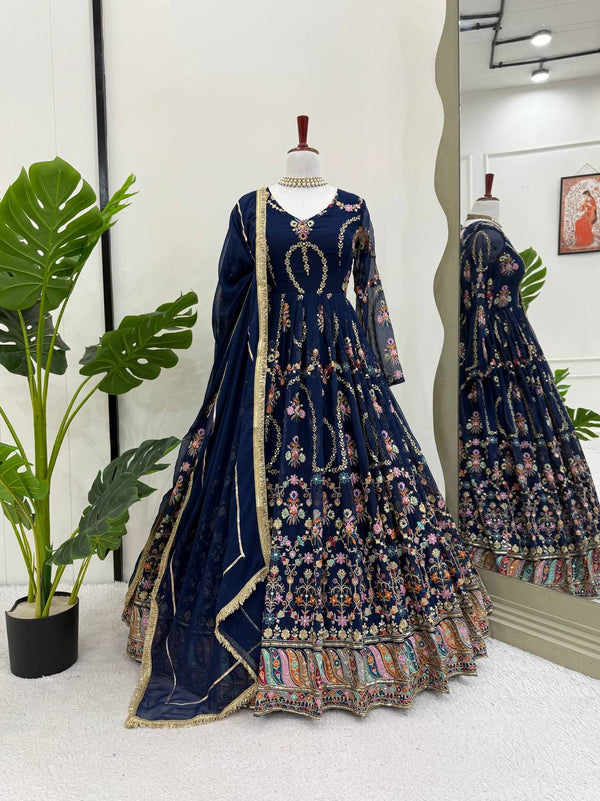 Blue Premium Faux Georgette Anarkali Gown with Dupatta ClothsVilla