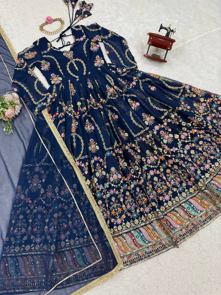 Blue Premium Faux Georgette Anarkali Gown with Dupatta ClothsVilla