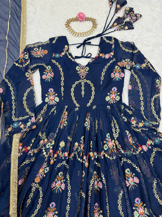 Blue Premium Faux Georgette Anarkali Gown with Dupatta ClothsVilla