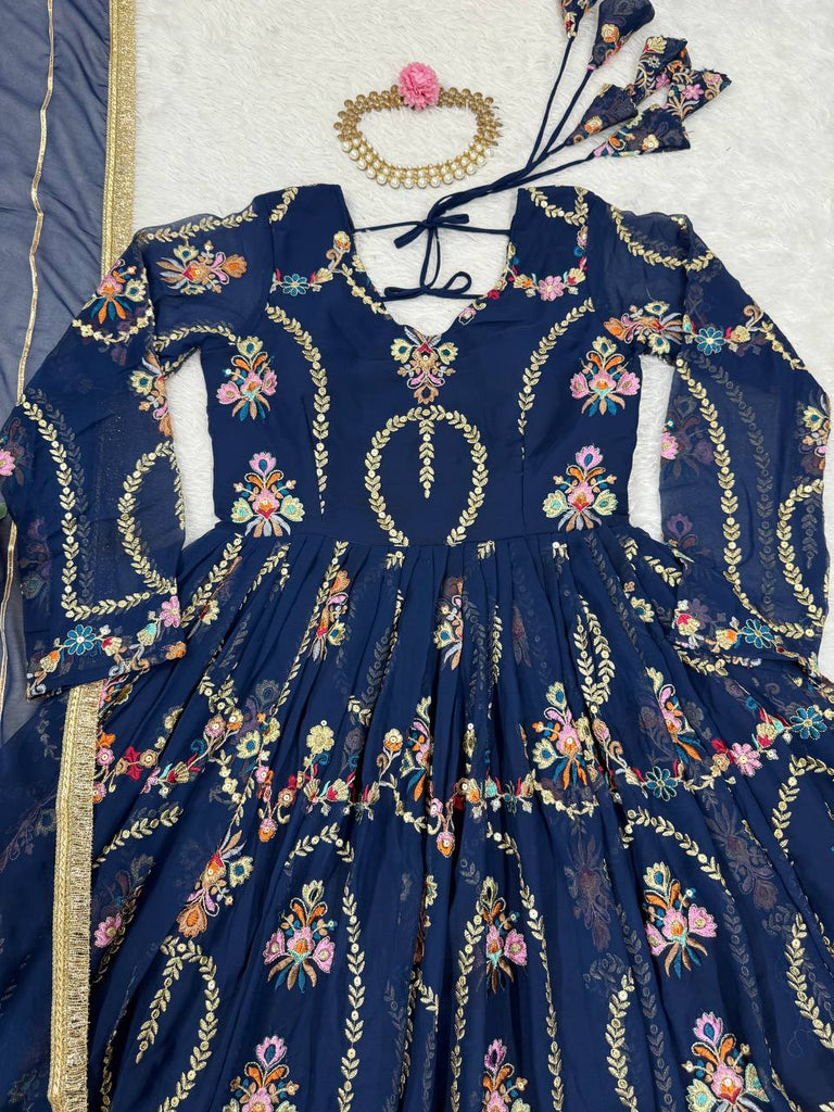 Blue Premium Faux Georgette Anarkali Gown with Dupatta ClothsVilla