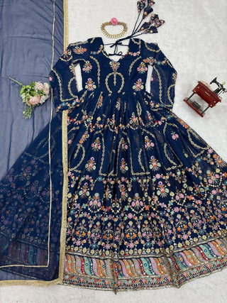 Blue Premium Faux Georgette Anarkali Gown with Dupatta ClothsVilla