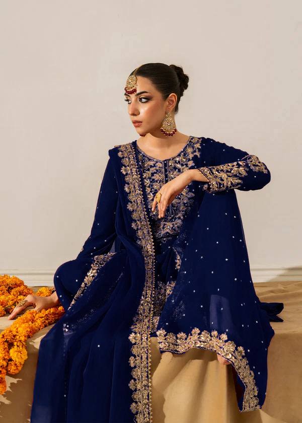 Blue Premium Faux Georgette Coding–Sequins Plazo Set with Dupatta ClothsVilla