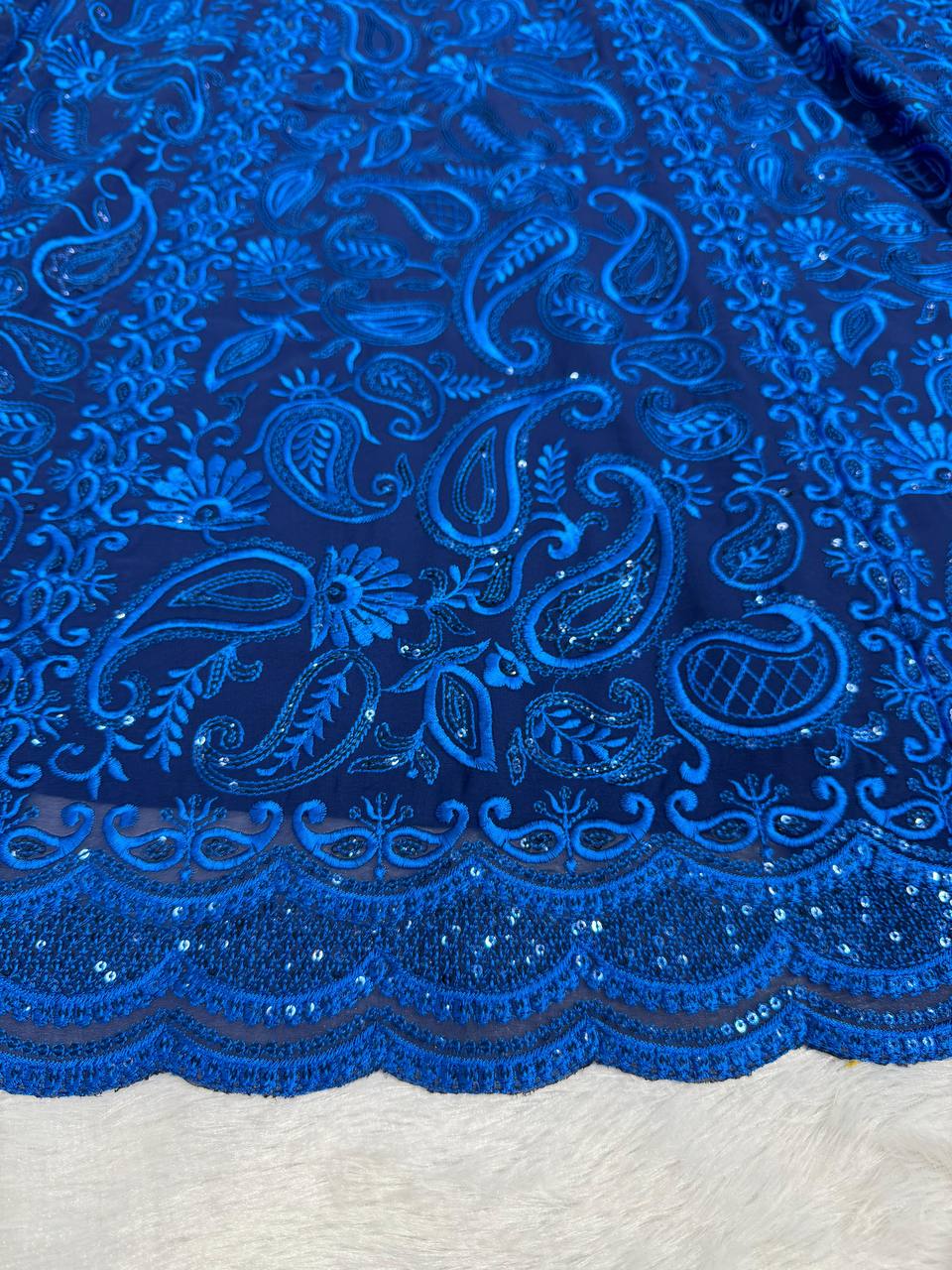 Blue Premium Faux Georgette Sequin Embroidered Lehenga Choli Set with Butterfly Net Dupatta ClothsVilla