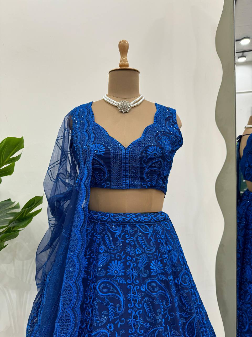 Blue Premium Faux Georgette Sequin Embroidered Lehenga Choli Set with Butterfly Net Dupatta ClothsVilla