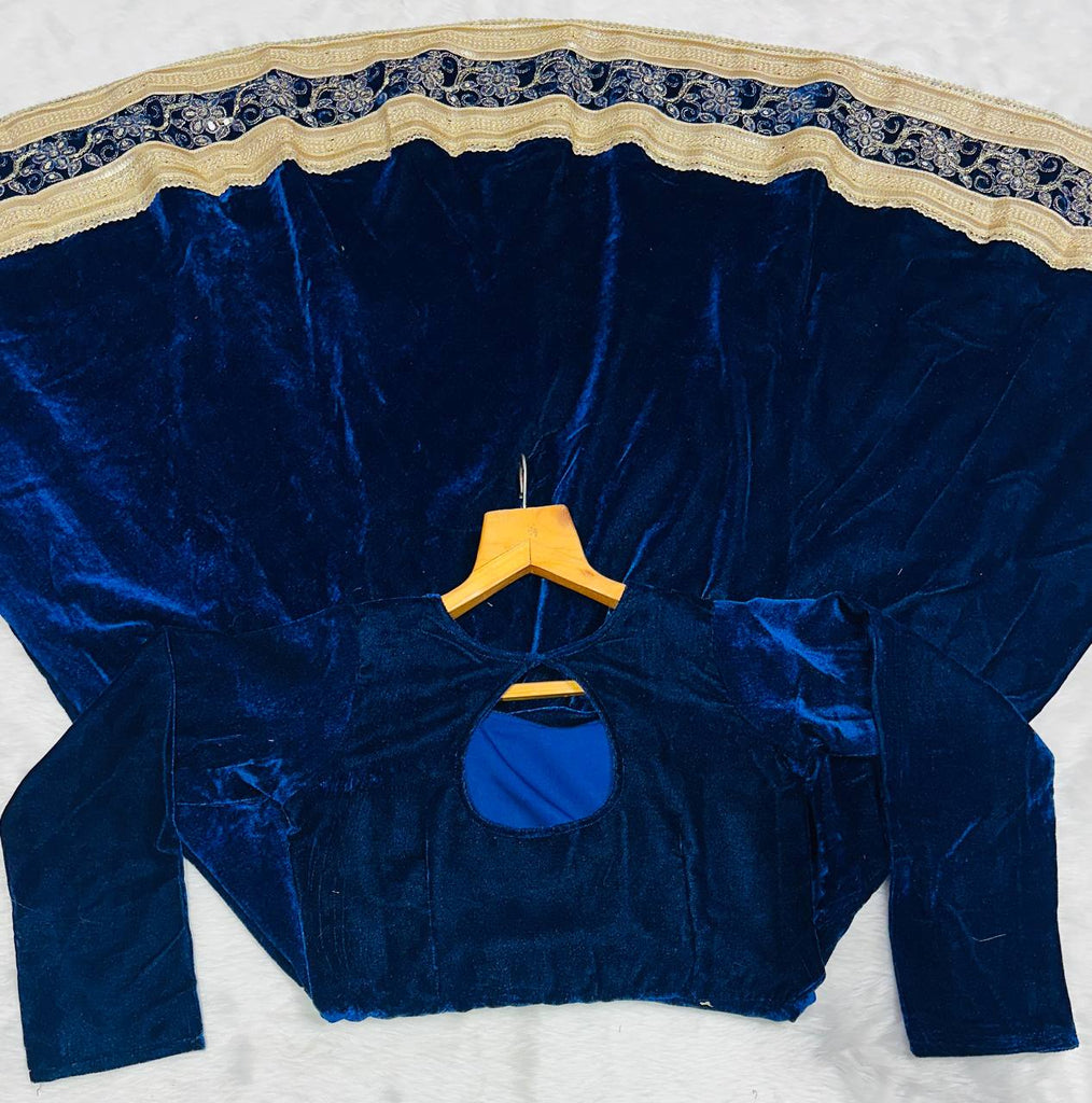 Blue Premium Viscos Velvet Embroidered Straight-Cut Anarkali Suit Set with Sanderi Silk Dupatta – Full-Sleeve Designer Ethnic Wear for Women ClothsVilla