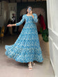 Load image into Gallery viewer, Blue Printed Georgette Flowy Gown with Full Cotton Lining – Lightweight Elegance