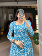 Load image into Gallery viewer, Blue Printed Georgette Flowy Gown with Full Cotton Lining – Lightweight Elegance