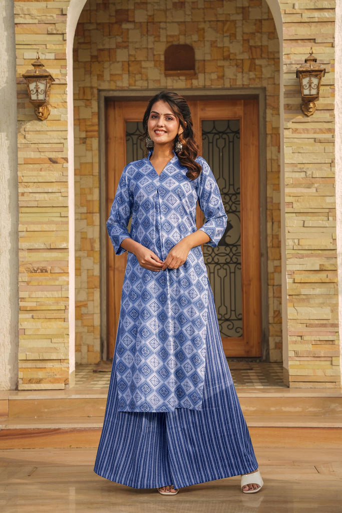 Blue Printed Rayon Kurti ClothsVilla