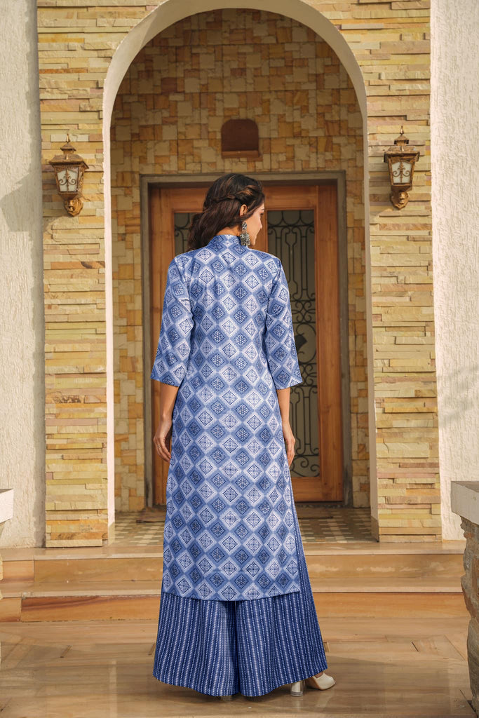 Blue Printed Rayon Kurti ClothsVilla