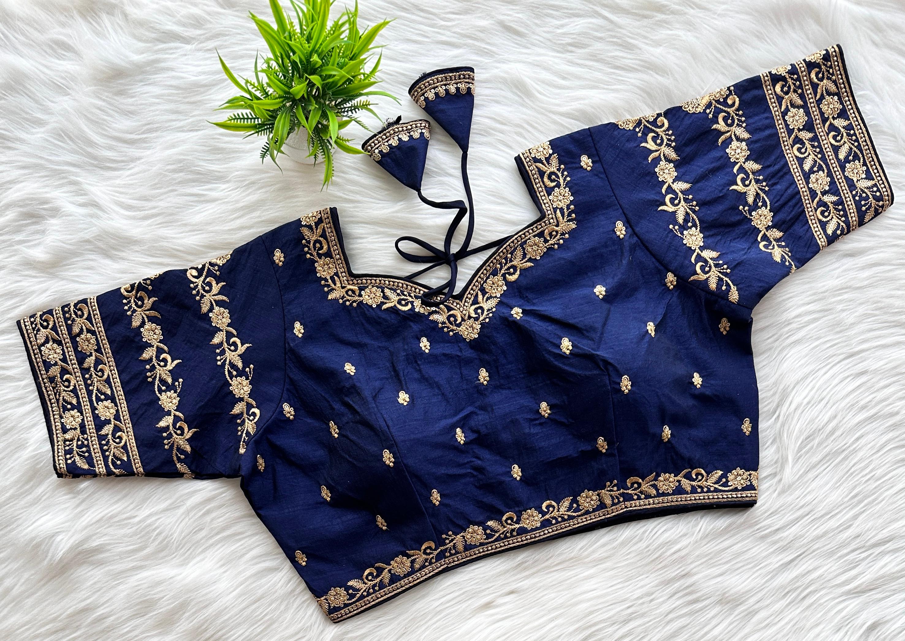 Blue Rajbhog Silk Embroidered Blouse with Handcrafted Detailing ClothsVilla Main image