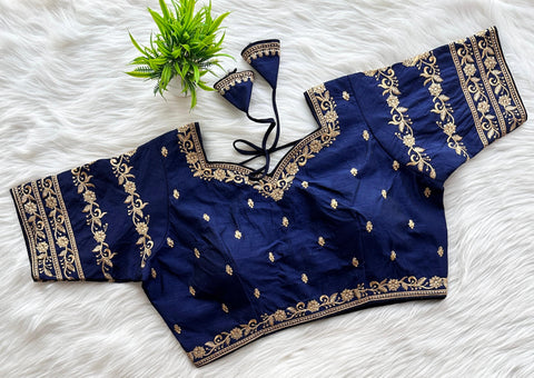 Blue Rajbhog Silk Embroidered Blouse with Handcrafted Detailing ClothsVilla Main image