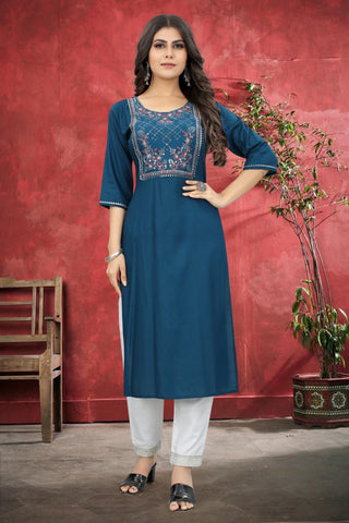 Blue Rayon Kurta Set With Pant ClothsVilla