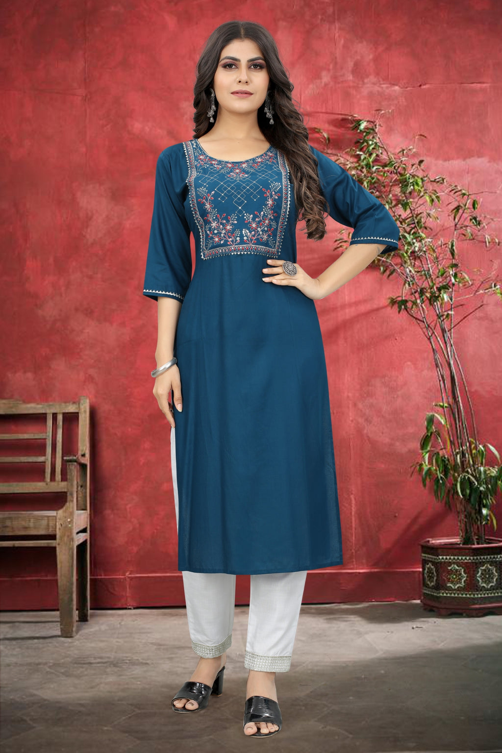 Blue Rayon Kurta Set With Pant ClothsVilla