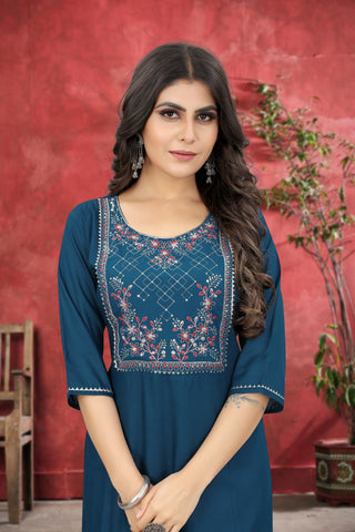 Blue Rayon Kurta Set With Pant ClothsVilla