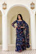 Load image into Gallery viewer, Blue Ready-to-Wear Georgette 3-Layer Ruffle Saree with Floral Digital Print &amp; Lace Border  Stitched Blouse Included ClothsVilla