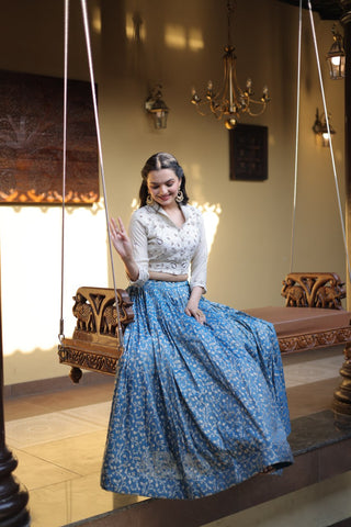 Blue Ready-to-Wear Jacquard Lehenga ClothsVilla