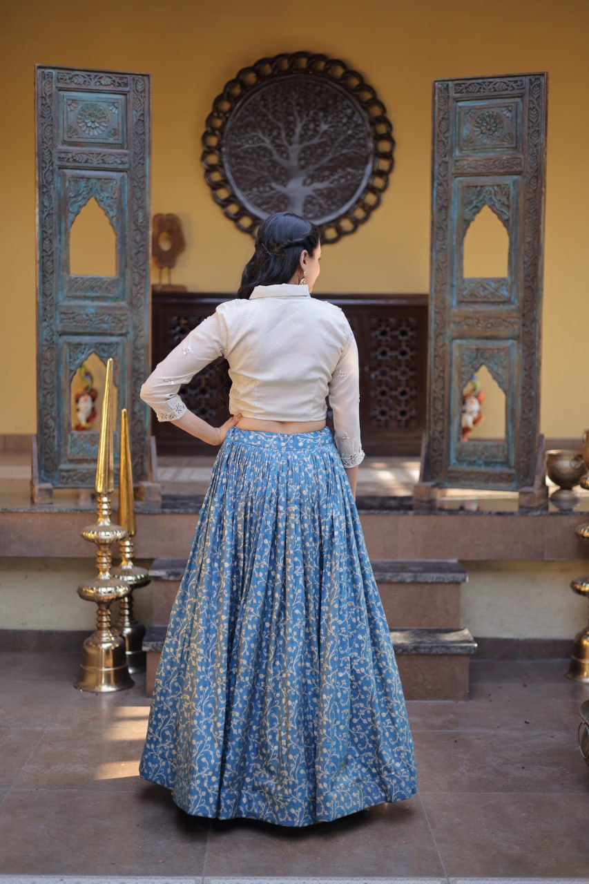Blue Ready-to-Wear Jacquard Lehenga ClothsVilla