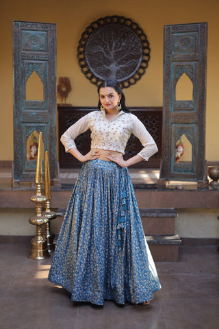 Blue Ready-to-Wear Jacquard Lehenga ClothsVilla