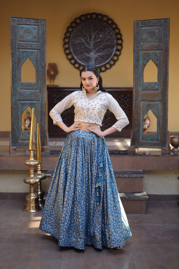 Blue Ready-to-Wear Jacquard Lehenga ClothsVilla