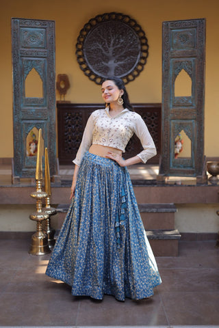 Blue Ready-to-Wear Jacquard Lehenga ClothsVilla