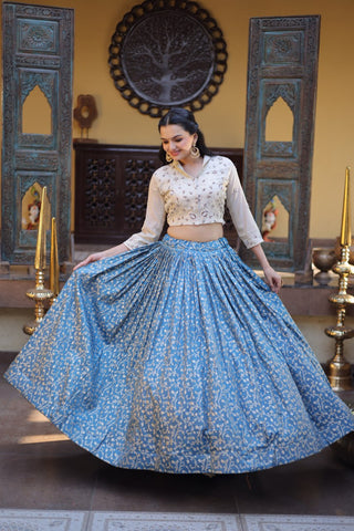 Blue Ready-to-Wear Jacquard Lehenga ClothsVilla