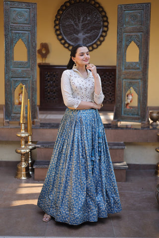 Blue Ready-to-Wear Jacquard Lehenga ClothsVilla